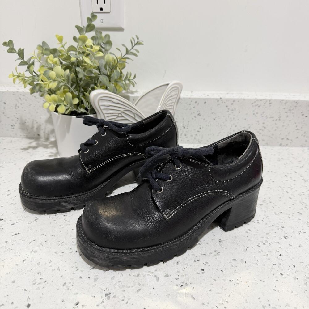 Vtg 90s Y2k Chunky Platform Oxfords Lace Up Mary Jane Heels 6.5